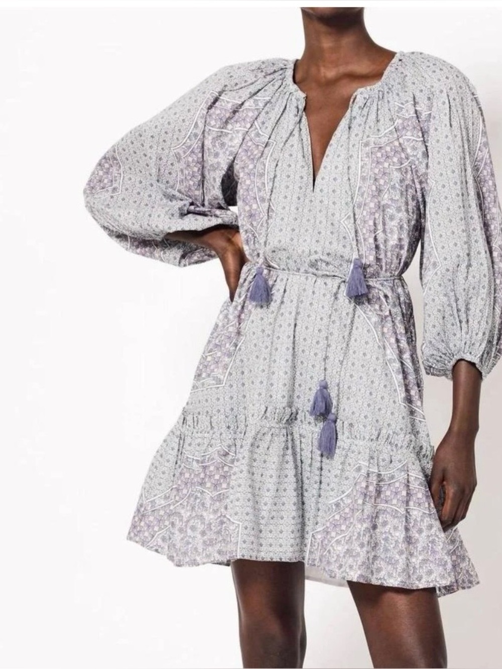 Cleobella- Lilac Label Summer Dress with Green Pattern- beautiful blue